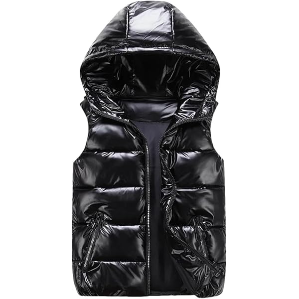 FindThy Women's Shiny Puffer Down Vest Quilted Zip Up Hat